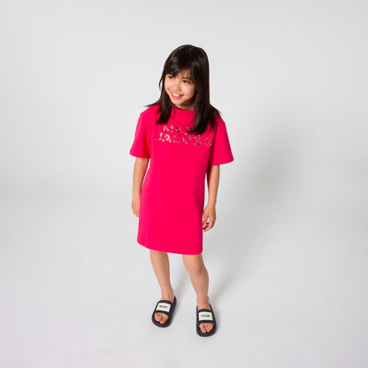 Cotton French Terry T Shirt Dress With Rhinestone Logo, Red The Marc Jacobs