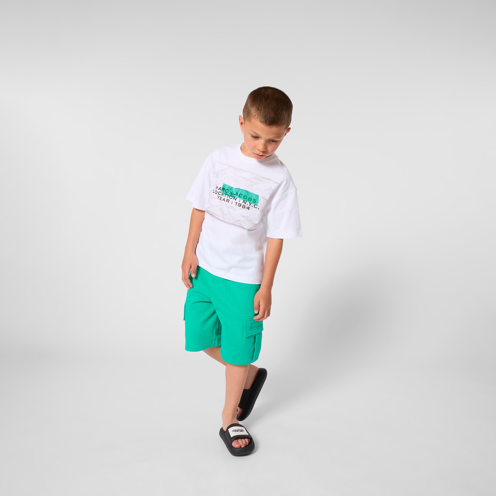 White Cotton T Shirt with Textured Front Print The Marc Jacobs