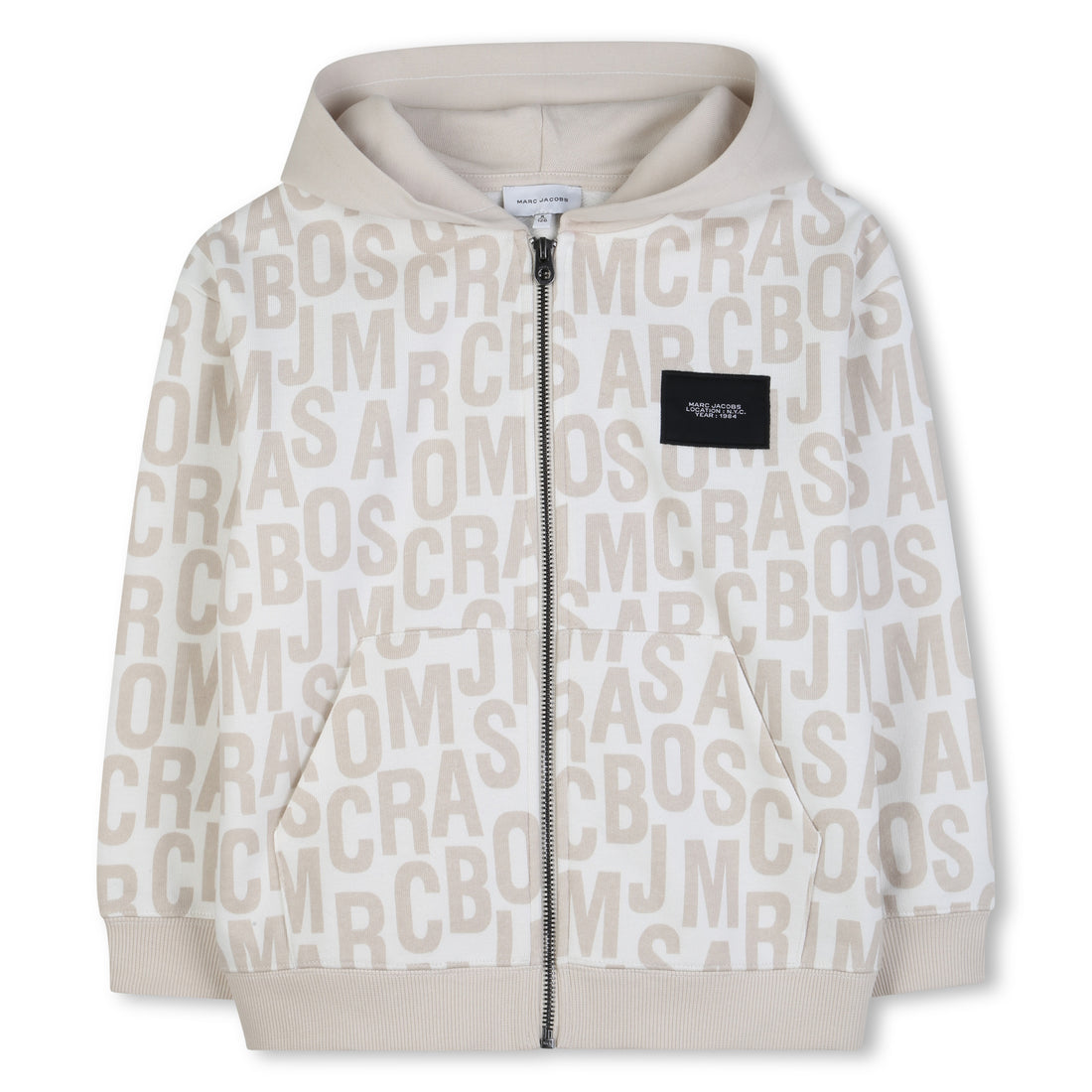 Organic Cotton Fleece Zip Hoodie With All Over Monogram, Cream The Marc Jacobs