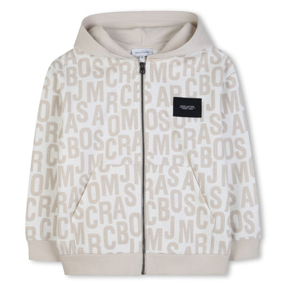 Organic Cotton Fleece Zip Hoodie With All Over Monogram, Cream The Marc Jacobs