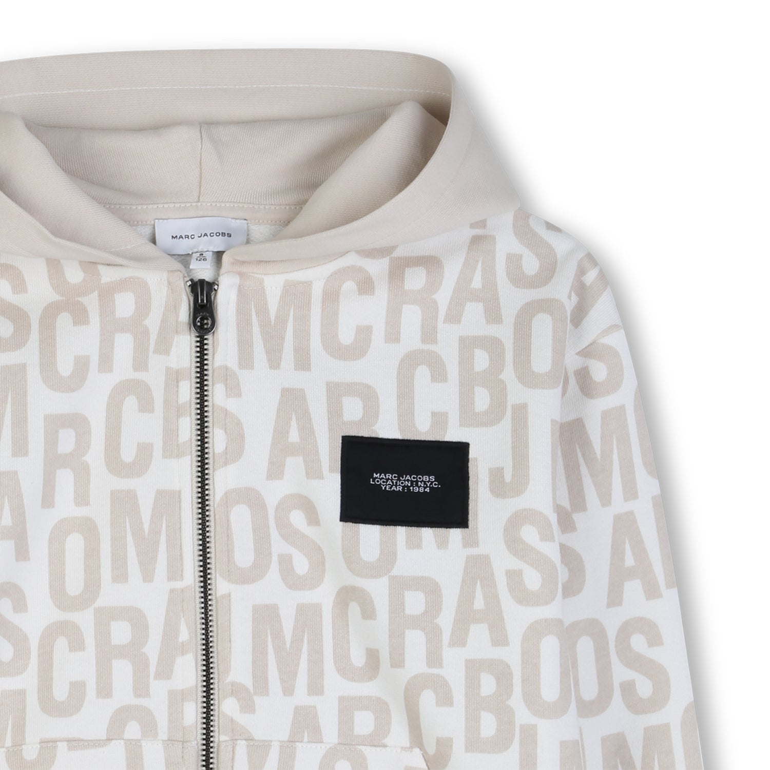 Organic Cotton Fleece Zip Hoodie With All Over Monogram, Cream The Marc Jacobs