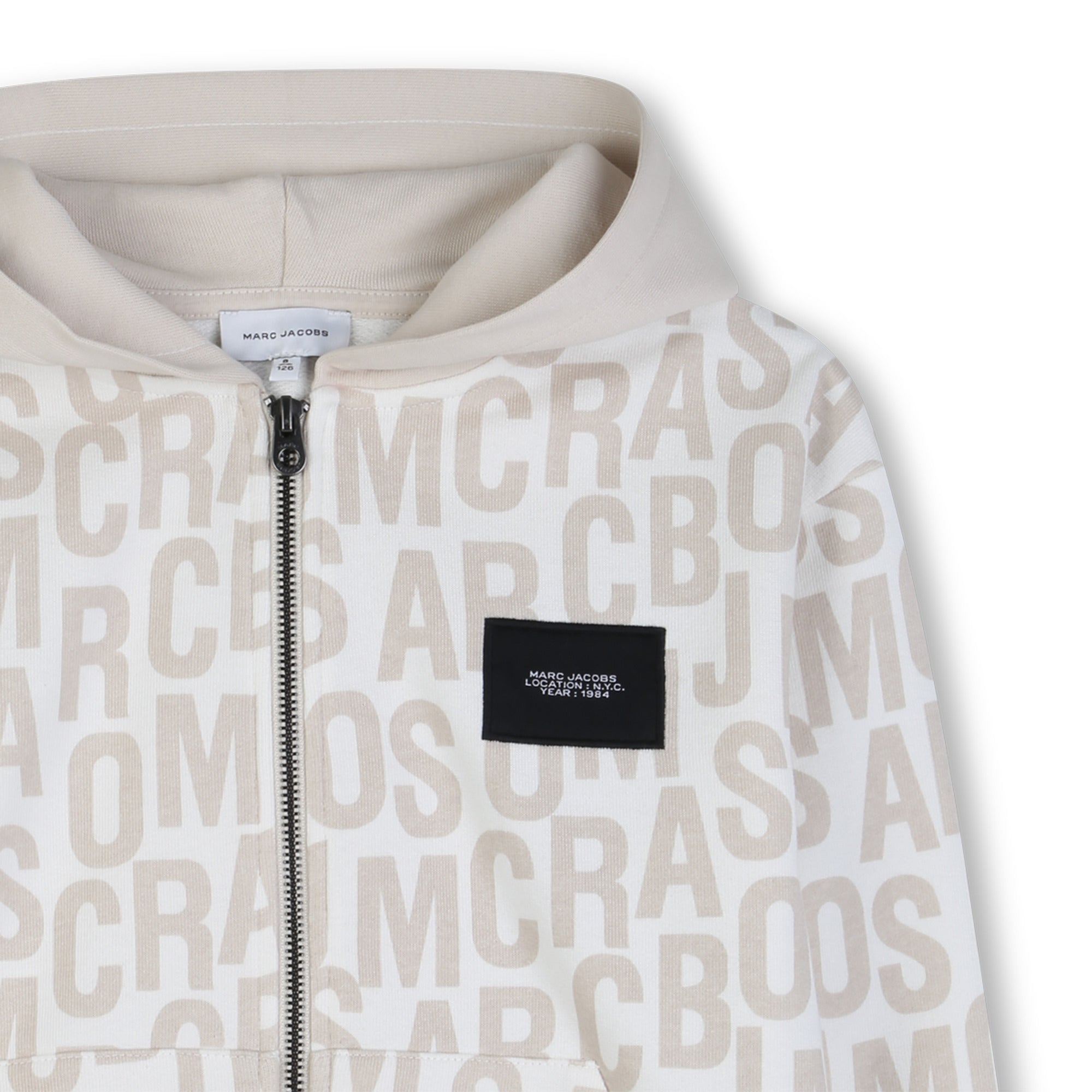 Organic Cotton Fleece Zip Hoodie With All Over Monogram, Cream The Marc Jacobs