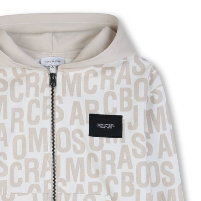 Organic Cotton Fleece Zip Hoodie With All Over Monogram, Cream The Marc Jacobs