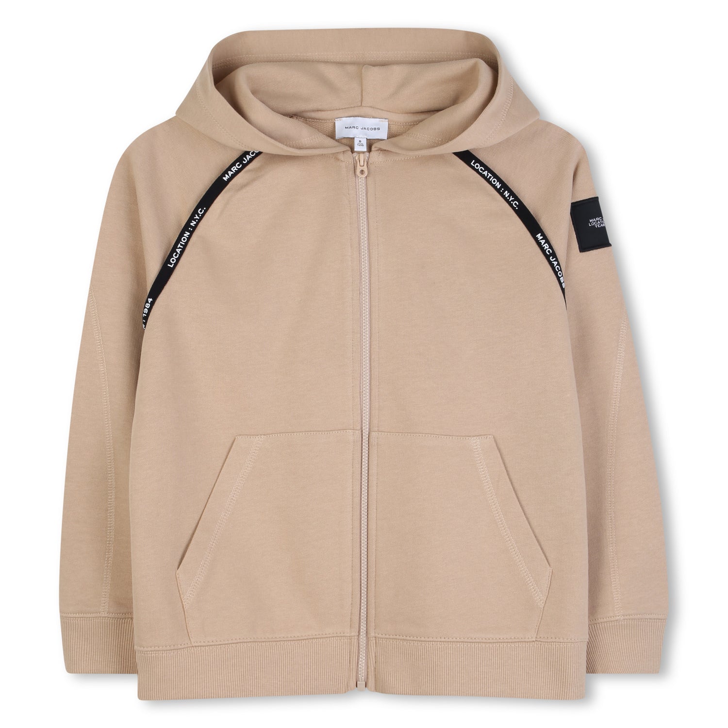 Organic Cotton Fleece Zip Hoodie With Branded Tape, Beige The Marc Jacobs