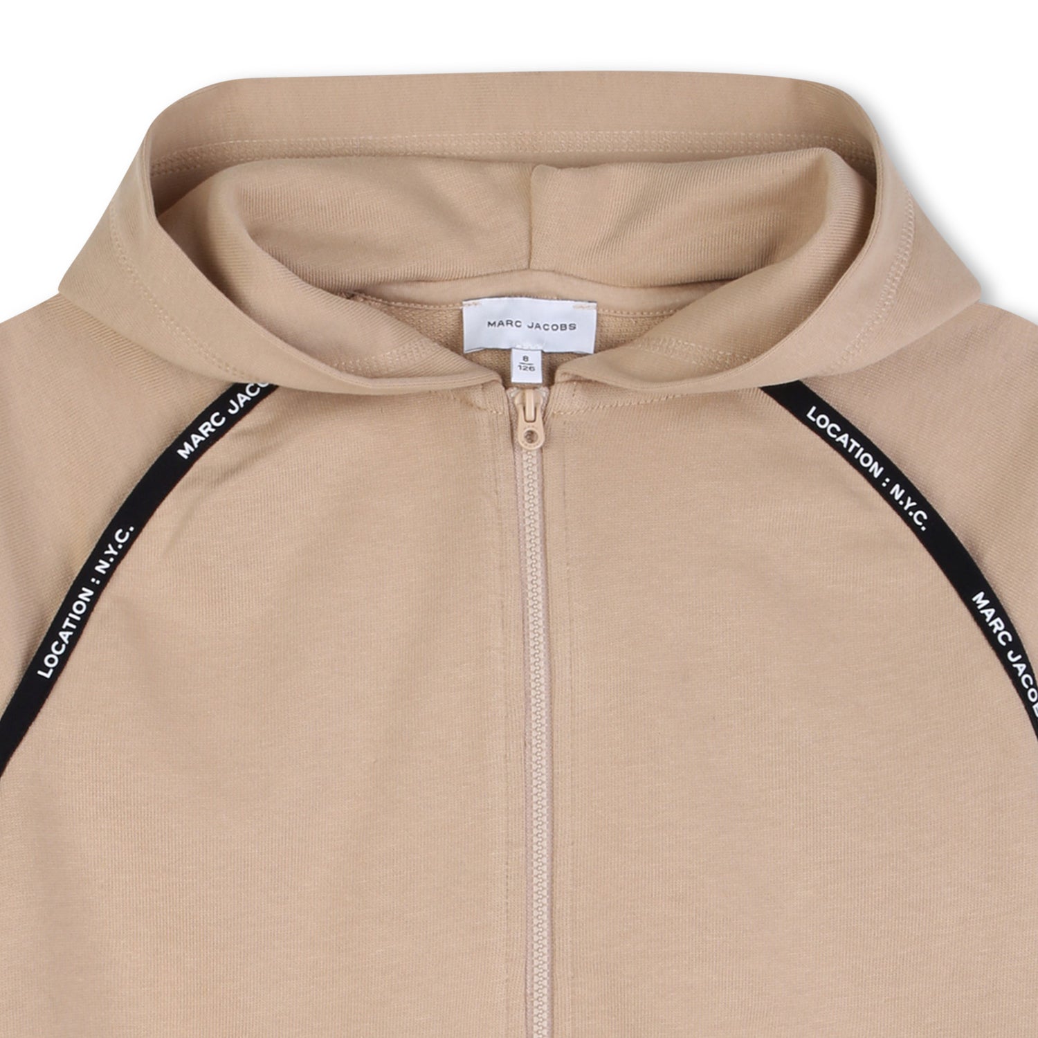 Organic Cotton Fleece Zip Hoodie With Branded Tape, Beige The Marc Jacobs