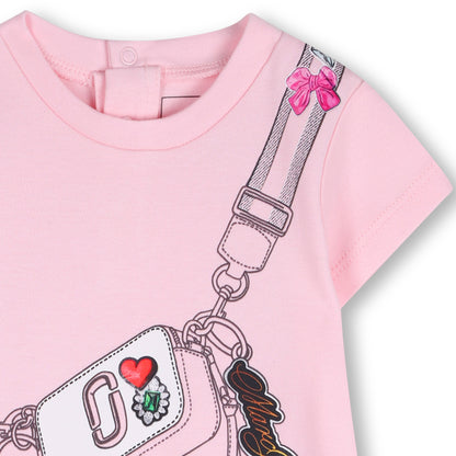 Pink Cotton Short Jumpsuit with Print The Marc Jacobs