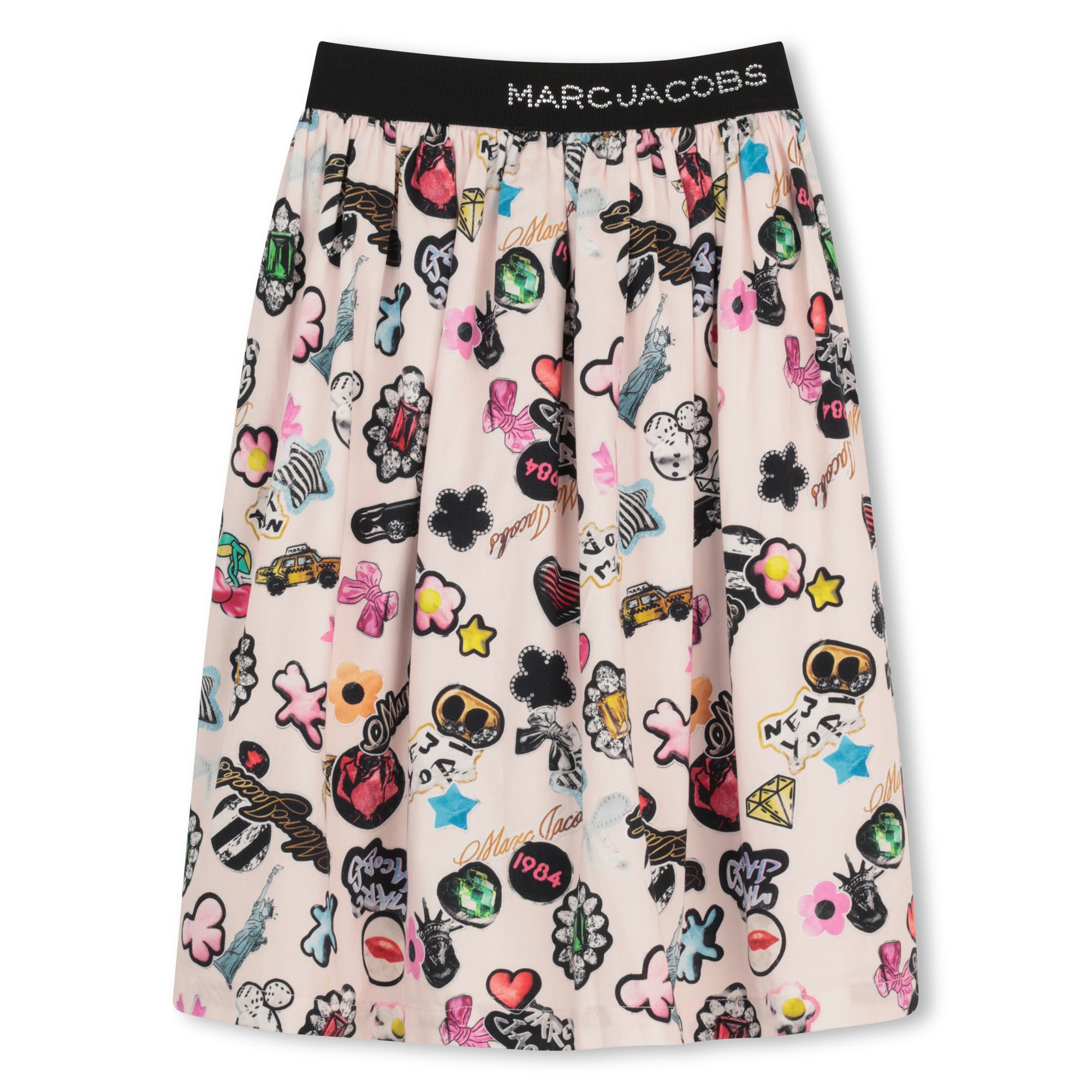 Satin Cotton Skirt With All Over Print And Logo Waistband, Pink The Marc Jacobs