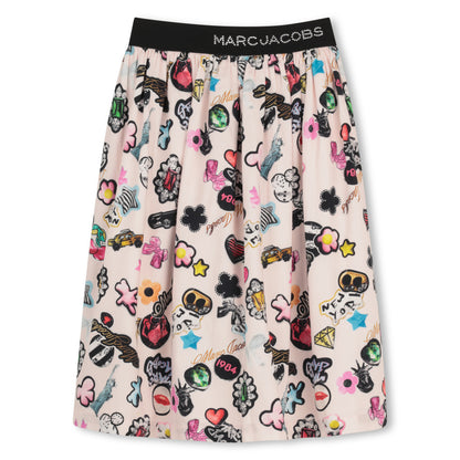 Satin Cotton Skirt With All Over Print And Logo Waistband, Pink The Marc Jacobs