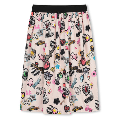 Satin Cotton Skirt With All Over Print And Logo Waistband, Pink The Marc Jacobs