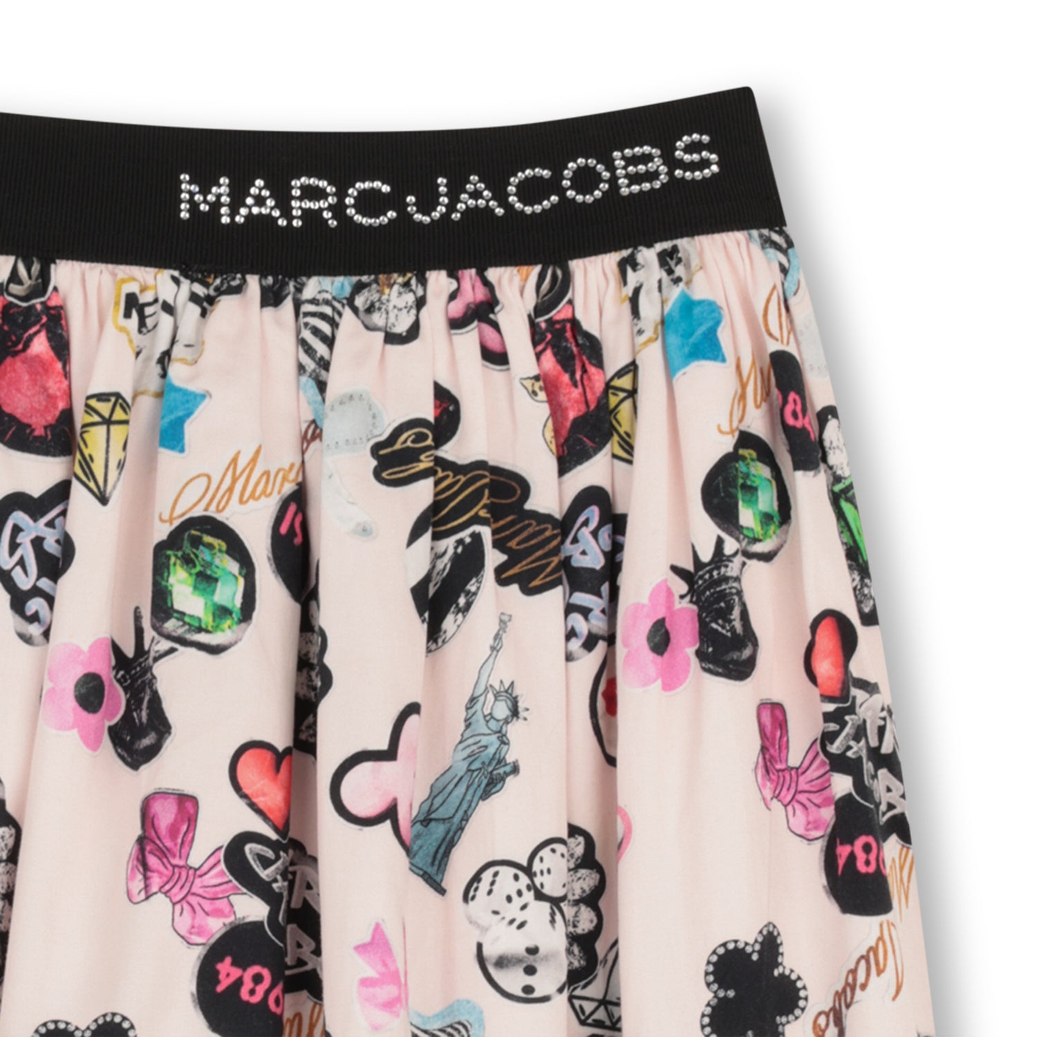 Satin Cotton Skirt With All Over Print And Logo Waistband, Pink The Marc Jacobs
