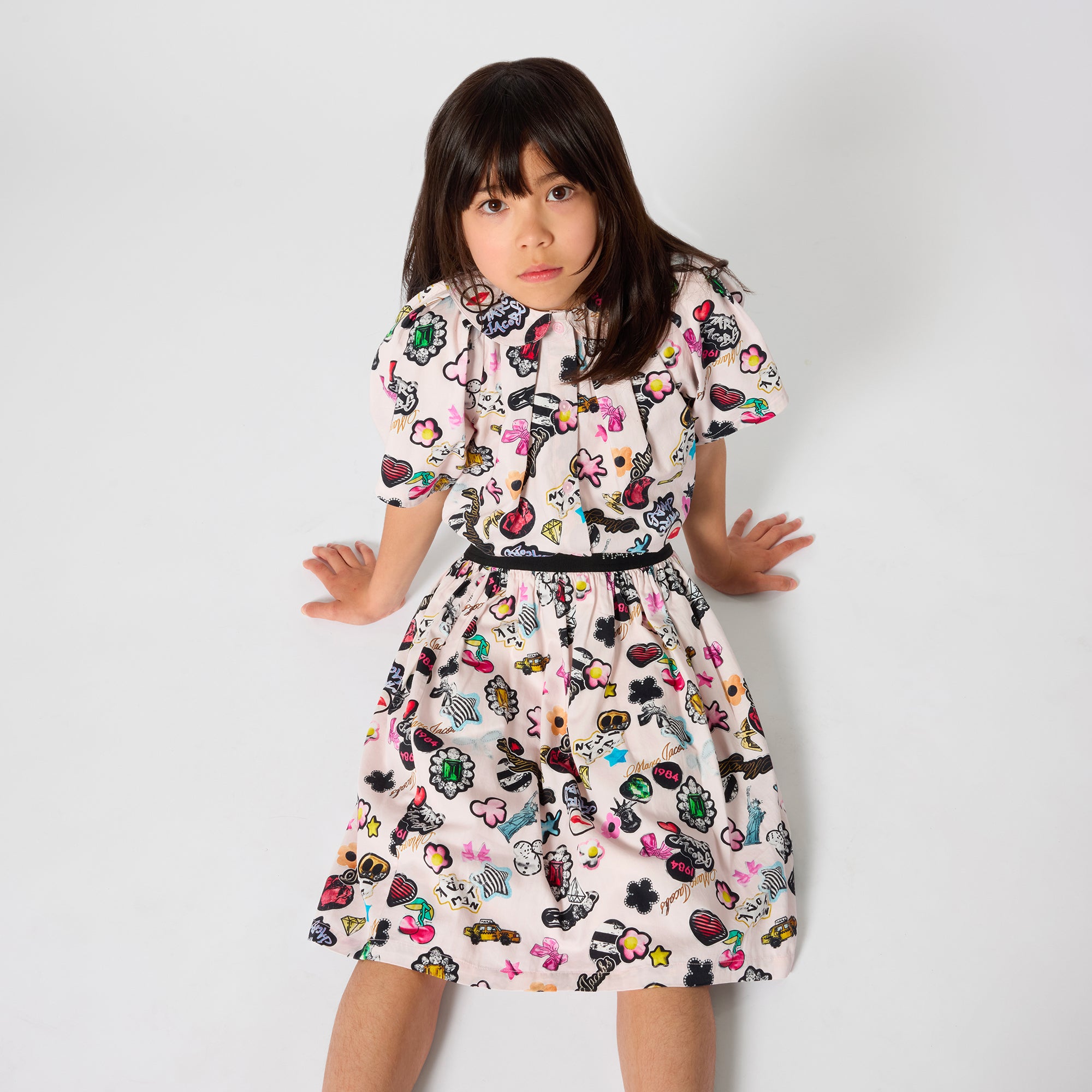 Satin Cotton Skirt With All Over Print And Logo Waistband, Pink The Marc Jacobs