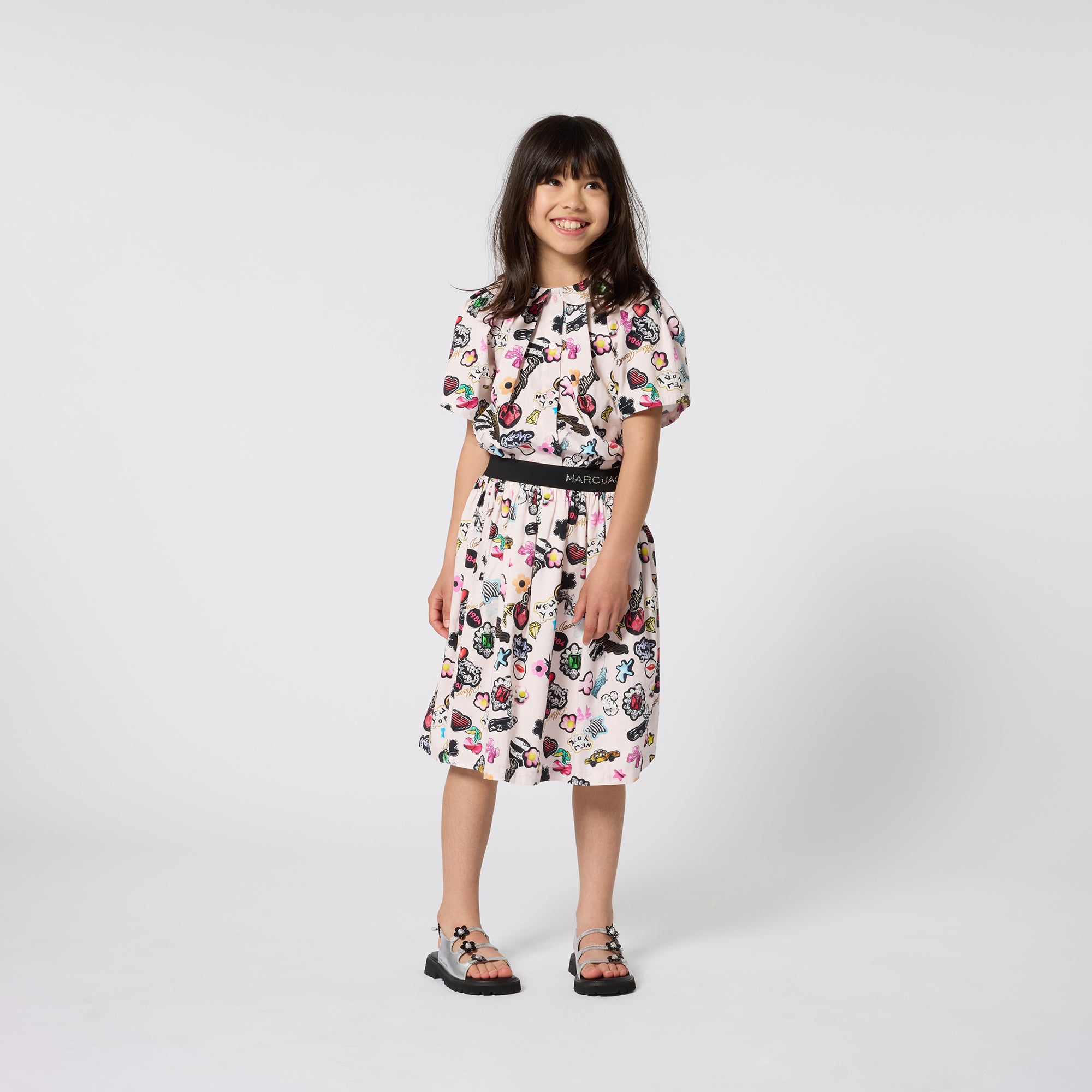 Satin Cotton Skirt With All Over Print And Logo Waistband, Pink The Marc Jacobs