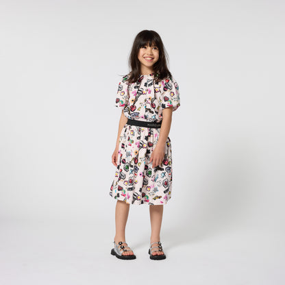 Satin Cotton Skirt With All Over Print And Logo Waistband, Pink The Marc Jacobs
