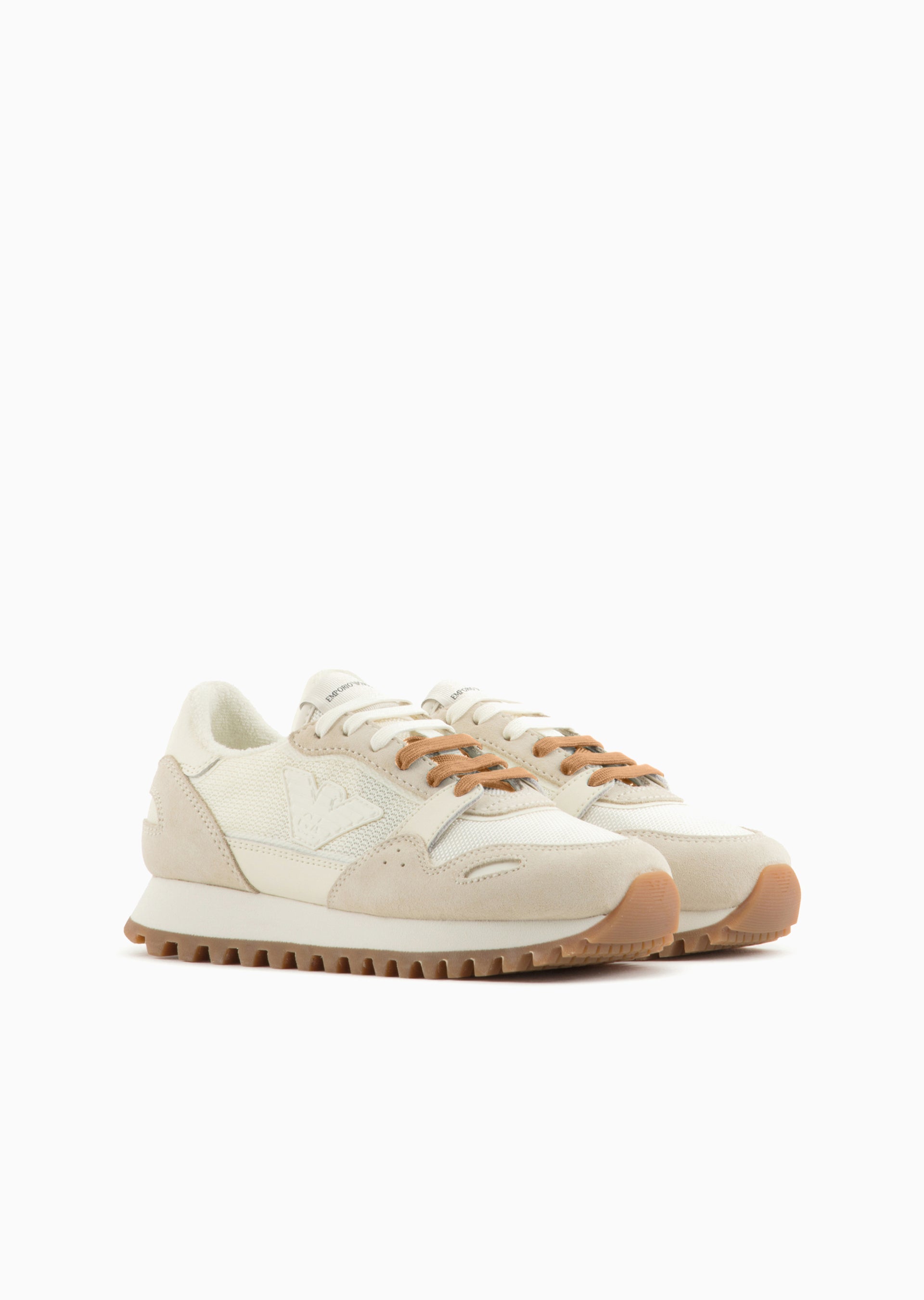 Cream &amp; Tan Suede Sneakers Emporio Armani
