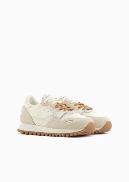 Cream &amp; Tan Suede Sneakers Emporio Armani