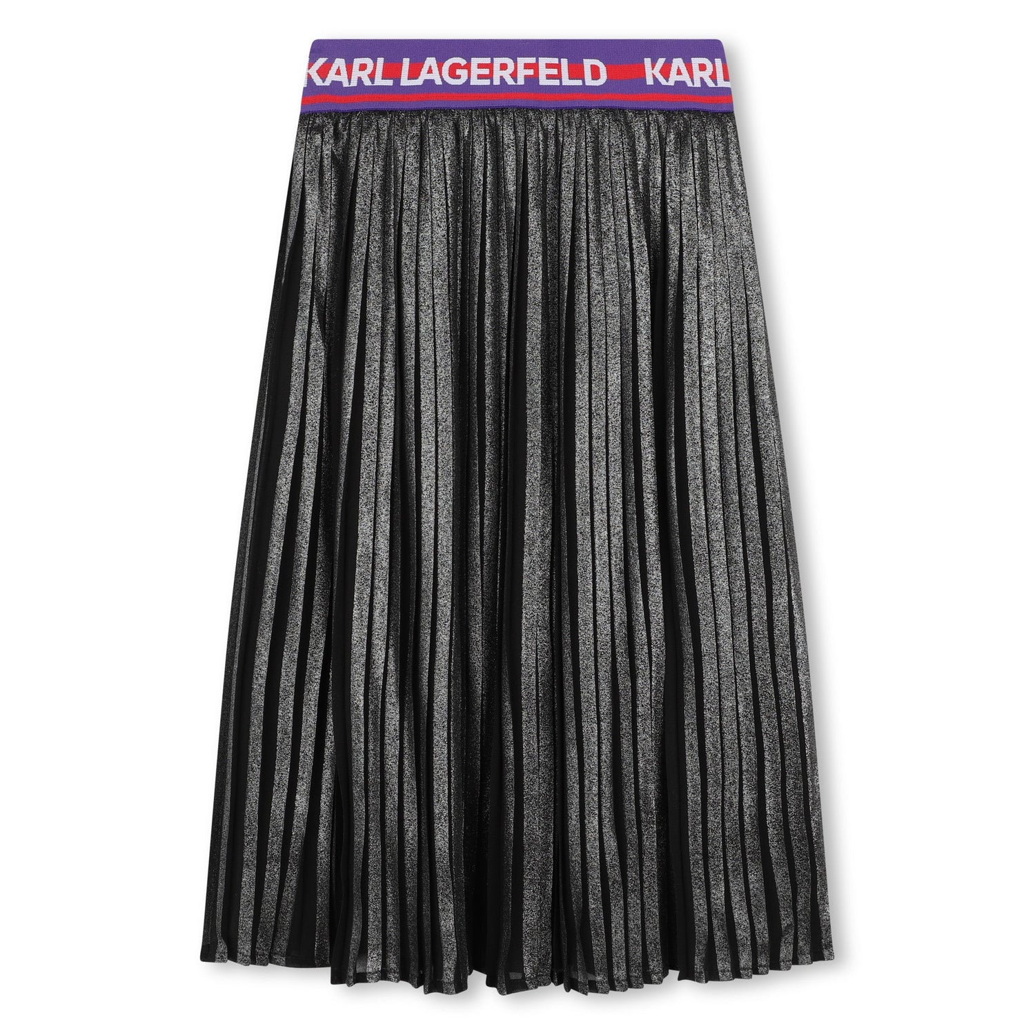 Pleated Silver Midi Skirt with Logo Jacquard Waist Karl Lagerfeld Kids