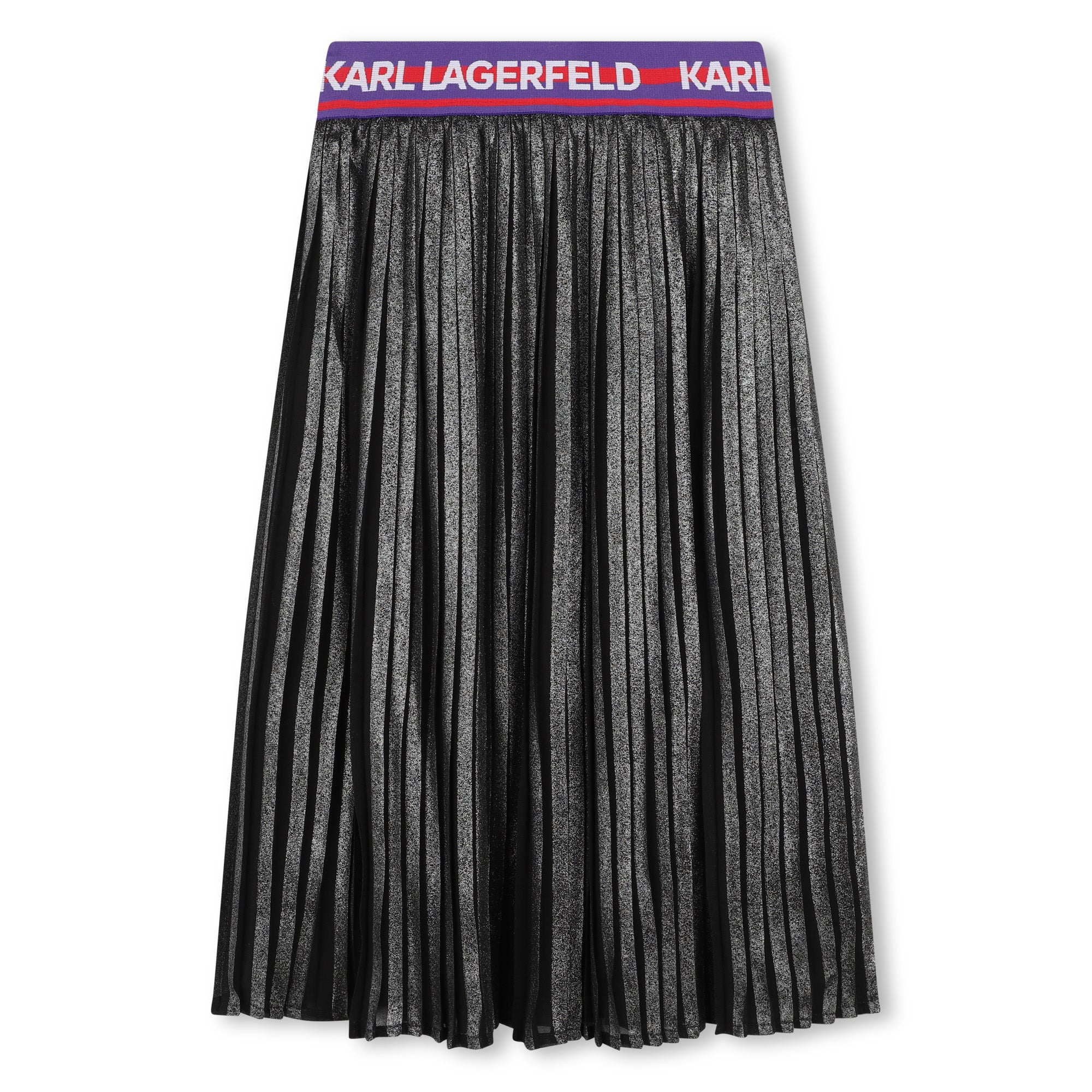 Pleated Silver Midi Skirt with Logo Jacquard Waist Karl Lagerfeld Kids
