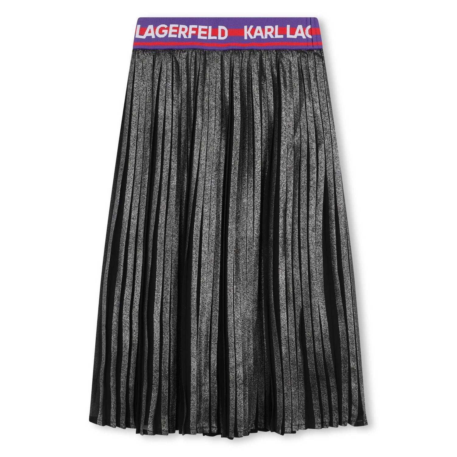 Pleated Silver Midi Skirt with Logo Jacquard Waist Karl Lagerfeld Kids