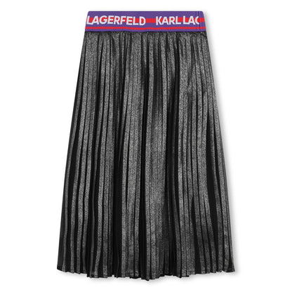 Pleated Silver Midi Skirt with Logo Jacquard Waist Karl Lagerfeld Kids