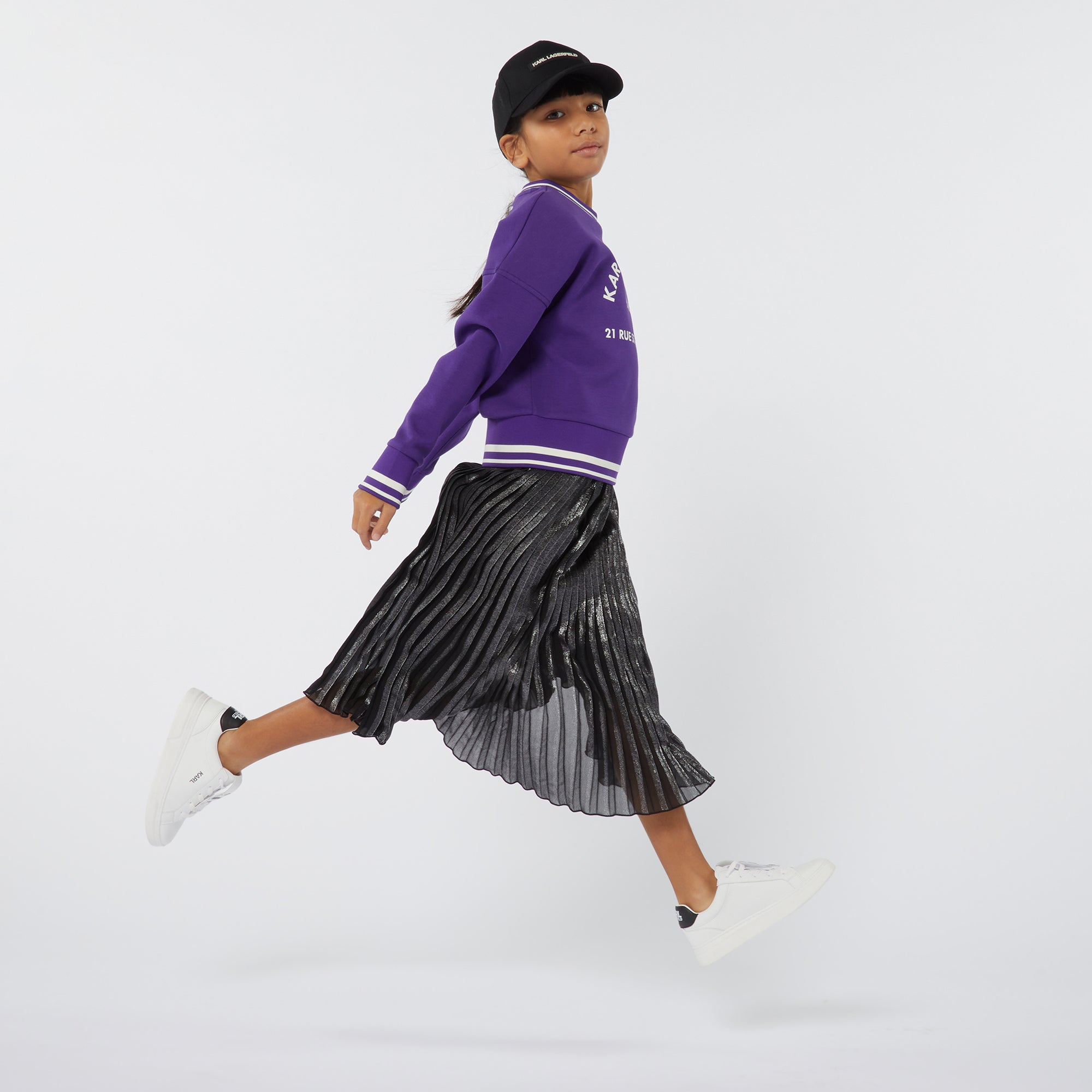 Pleated Silver Midi Skirt with Logo Jacquard Waist Karl Lagerfeld Kids