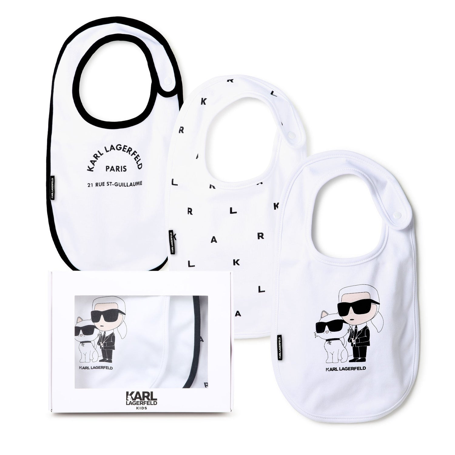 Set of 3 Cotton Baby Bibs with Printed Motifs Karl Lagerfeld Kids