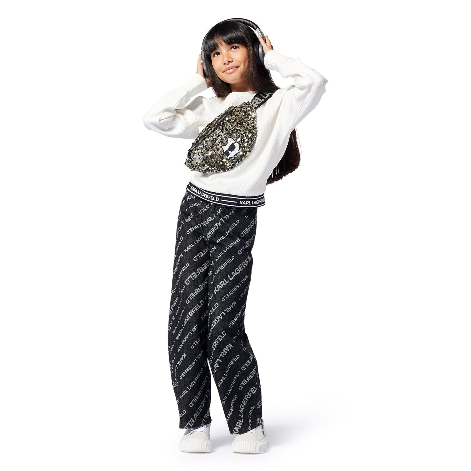 Textured Sweatshirt with Logo Hem Karl Lagerfeld Kids
