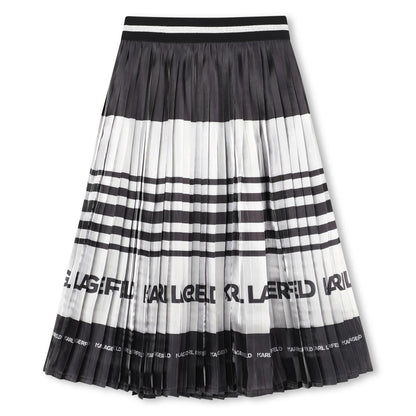 Pleated Midi Skirt with Logo Stripe, Black and White Karl Lagerfeld Kids