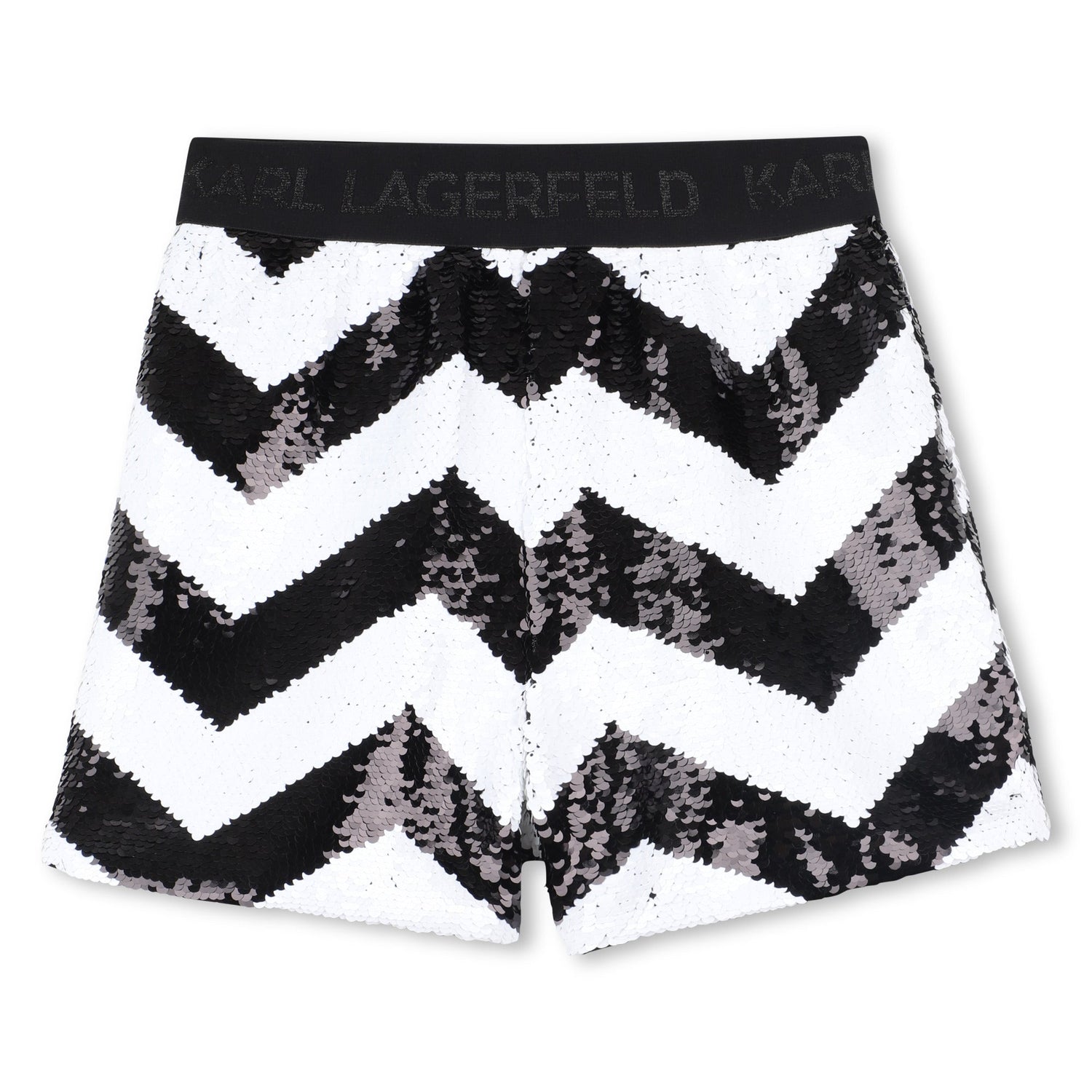 Kids black and white sequin ceremony shorts with herringbone pattern Karl Lagerfeld Kids