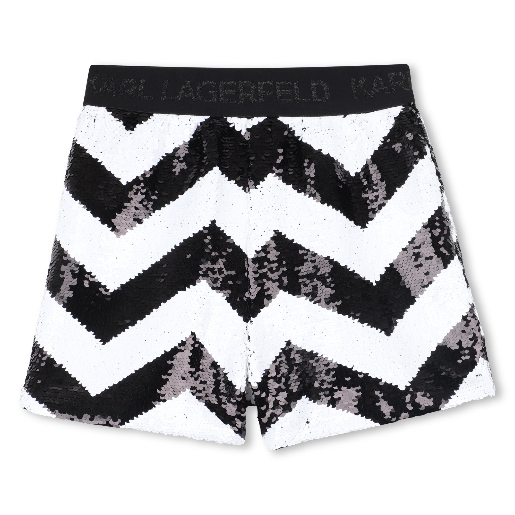 Kids black and white sequin ceremony shorts with herringbone pattern Karl Lagerfeld Kids