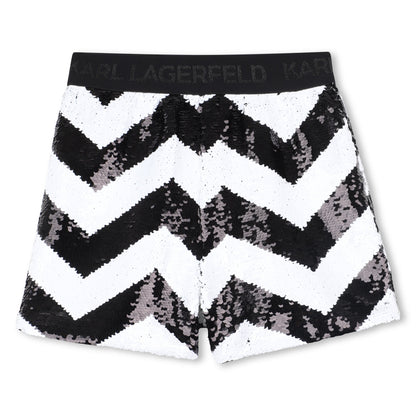 Kids black and white sequin ceremony shorts with herringbone pattern Karl Lagerfeld Kids
