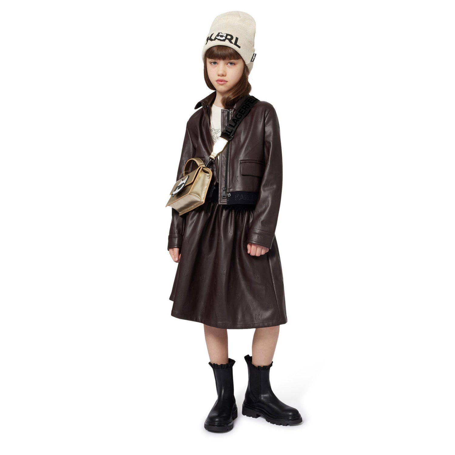 Girls Embossed Logo Skirt with Branded Elastic Waist Karl Lagerfeld Kids