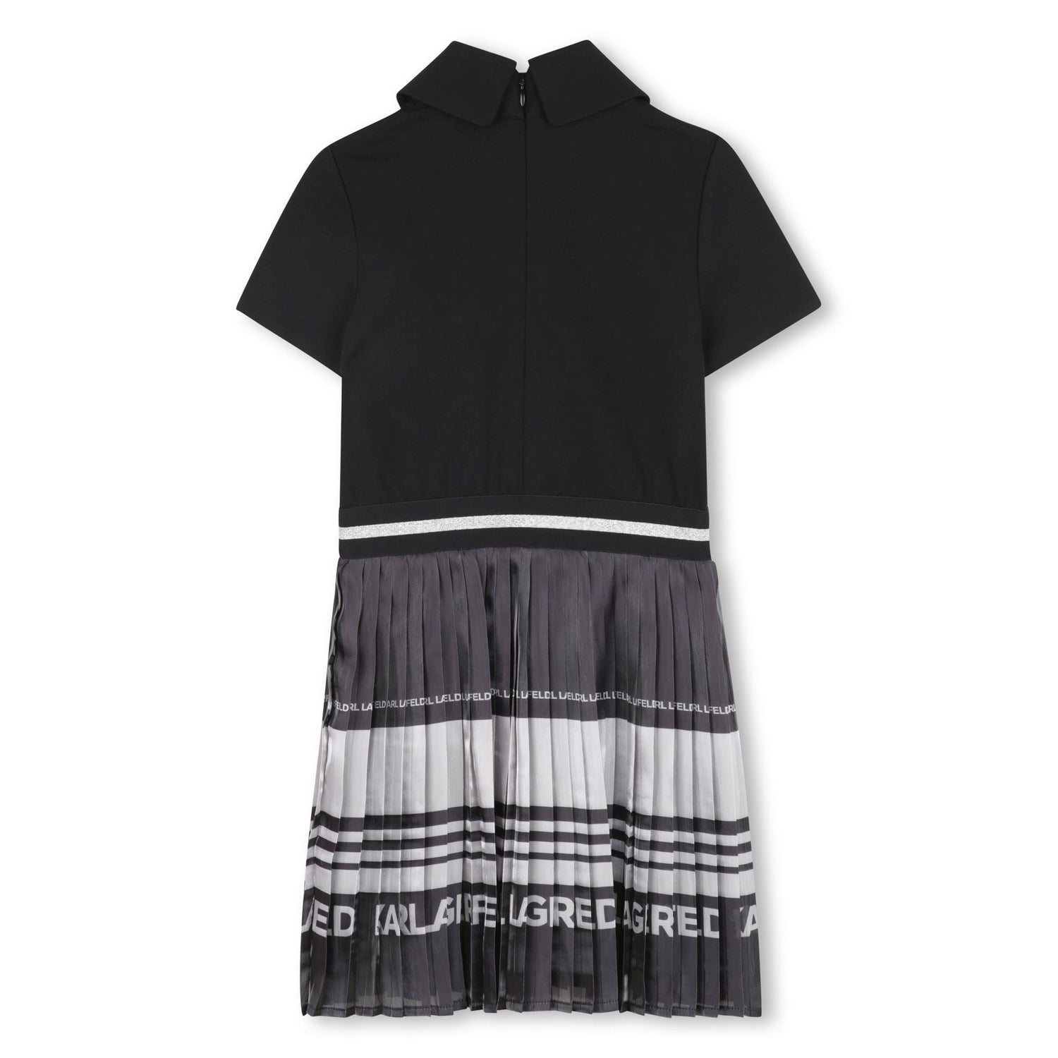 Pleated Skirt Dress with Contrast Collar, Black and Grey Karl Lagerfeld Kids