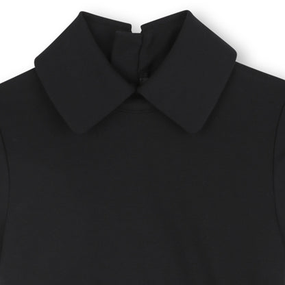 Pleated Skirt Dress with Contrast Collar, Black and Grey Karl Lagerfeld Kids