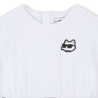 Girls Long Sleeve Dress with Choupette Print Skirt Karl Lagerfeld Kids