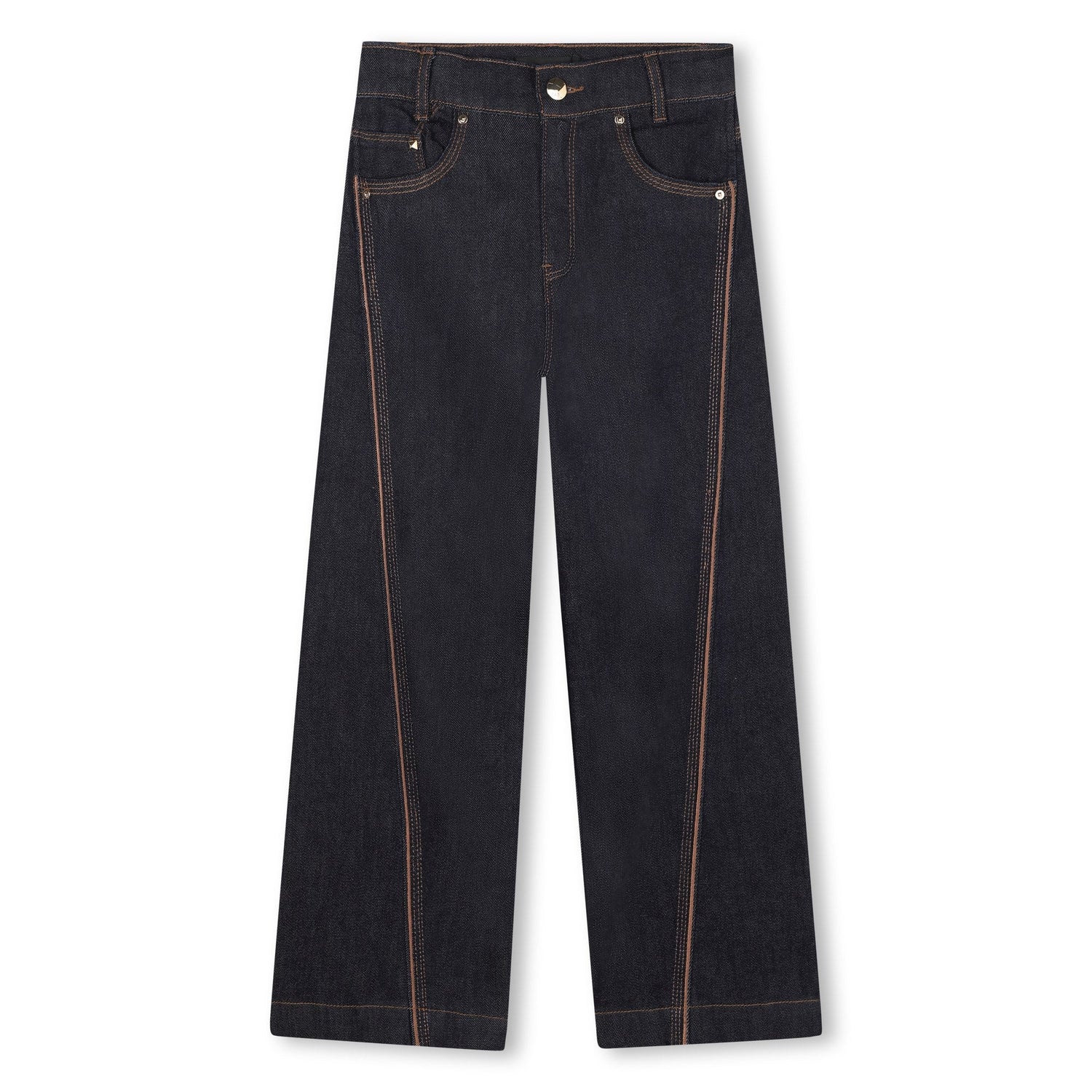 Girls Wide-Leg Denim Trousers with Embroidered Back Pocket Karl Lagerfeld Kids