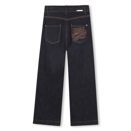 Girls Wide-Leg Denim Trousers with Embroidered Back Pocket Karl Lagerfeld Kids