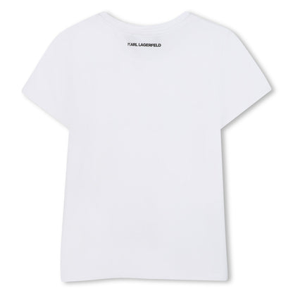 Short Sleeve Logo T-Shirt with Stud Detail, Milk White Karl Lagerfeld Kids