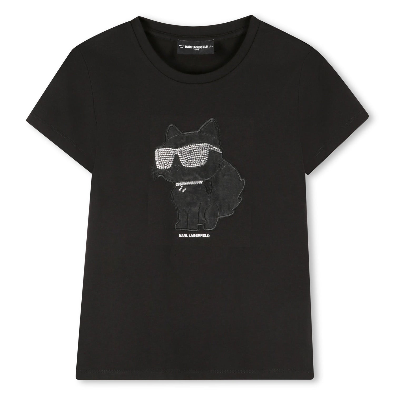 Short Sleeve T-Shirt with Choupette Motif, Black Karl Lagerfeld Kids