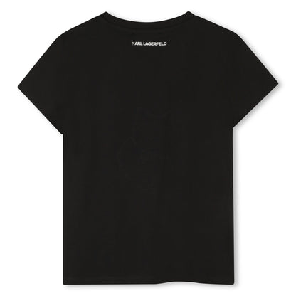 Short Sleeve T-Shirt with Choupette Motif, Black Karl Lagerfeld Kids