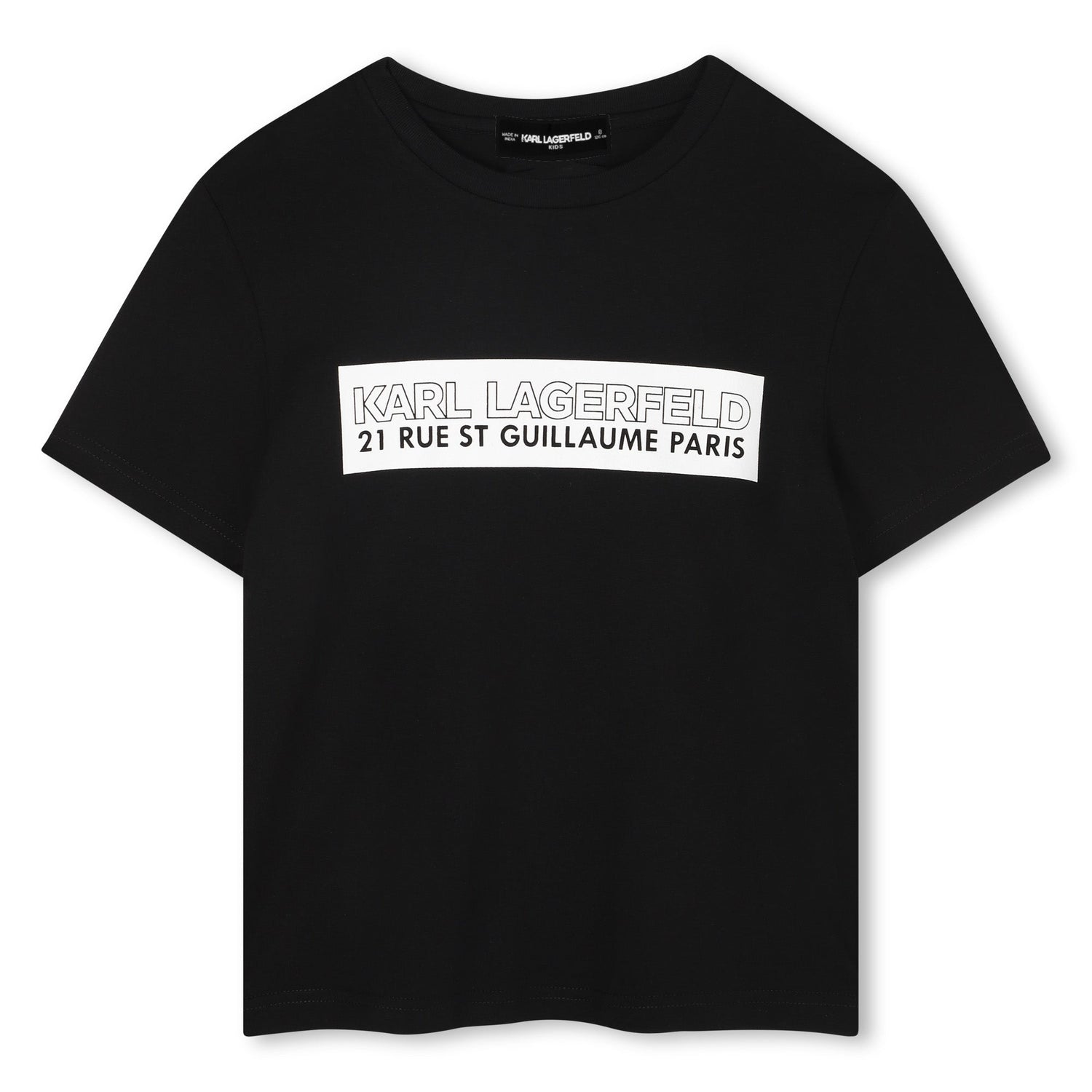 Short-Sleeve Organic Cotton Logo T-Shirt, White &amp; Black Karl Lagerfeld Kids