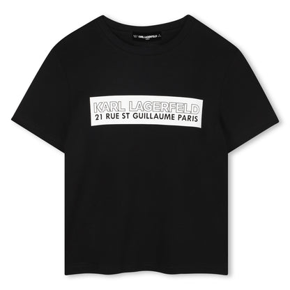Short-Sleeve Organic Cotton Logo T-Shirt, White &amp; Black Karl Lagerfeld Kids