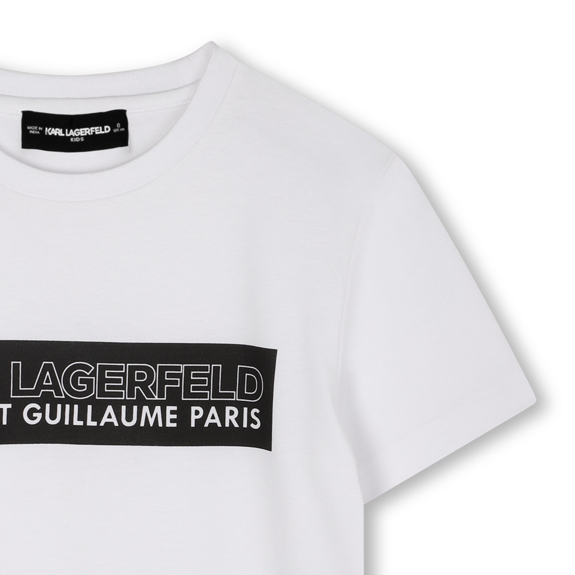 Short-Sleeve Organic Cotton Logo T-Shirt, White &amp; Black Karl Lagerfeld Kids