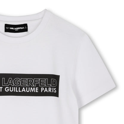 Short-Sleeve Organic Cotton Logo T-Shirt, White &amp; Black Karl Lagerfeld Kids