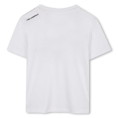 Short-Sleeve Organic Cotton Logo T-Shirt, White &amp; Black Karl Lagerfeld Kids