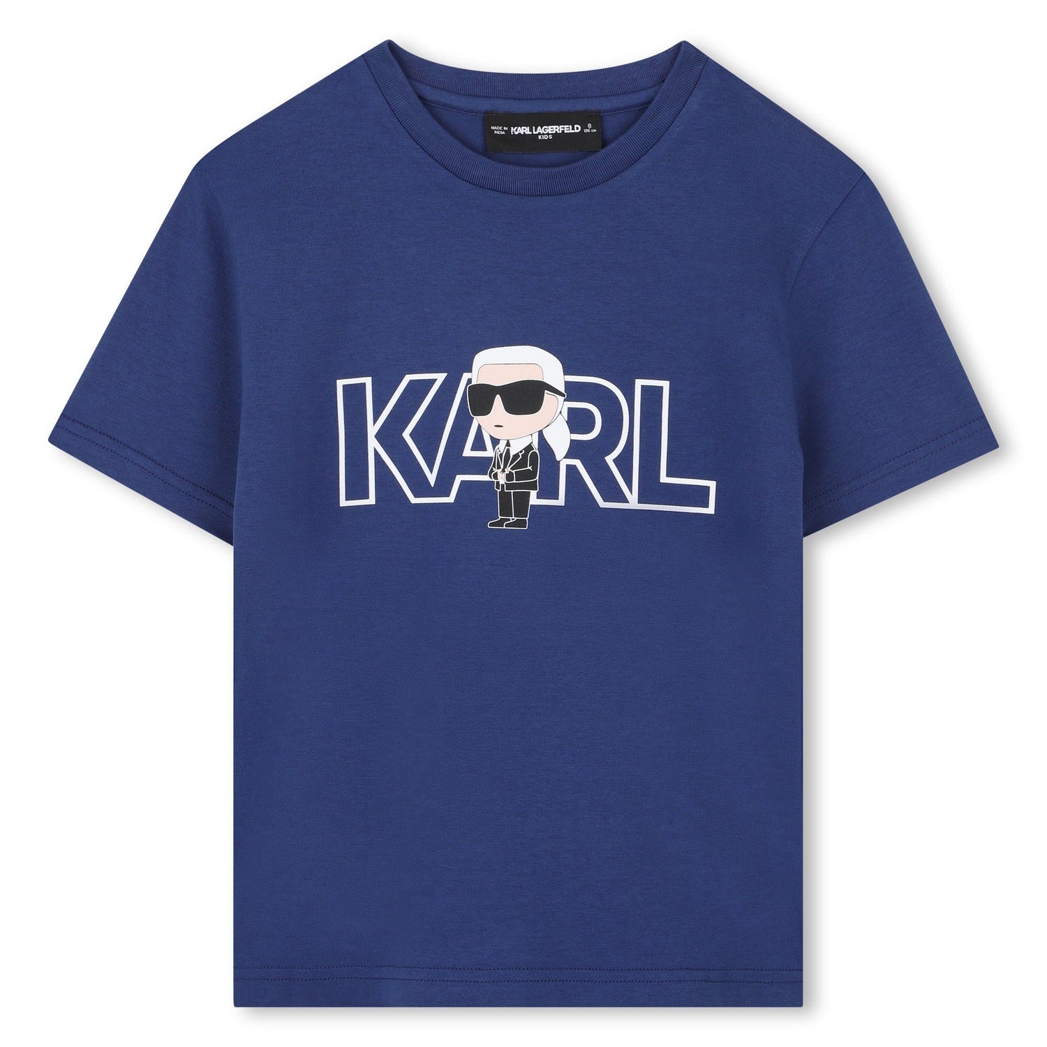 Blue Organic Cotton T-Shirt with Karl Lagerfeld Cartoon Print Karl Lagerfeld Kids