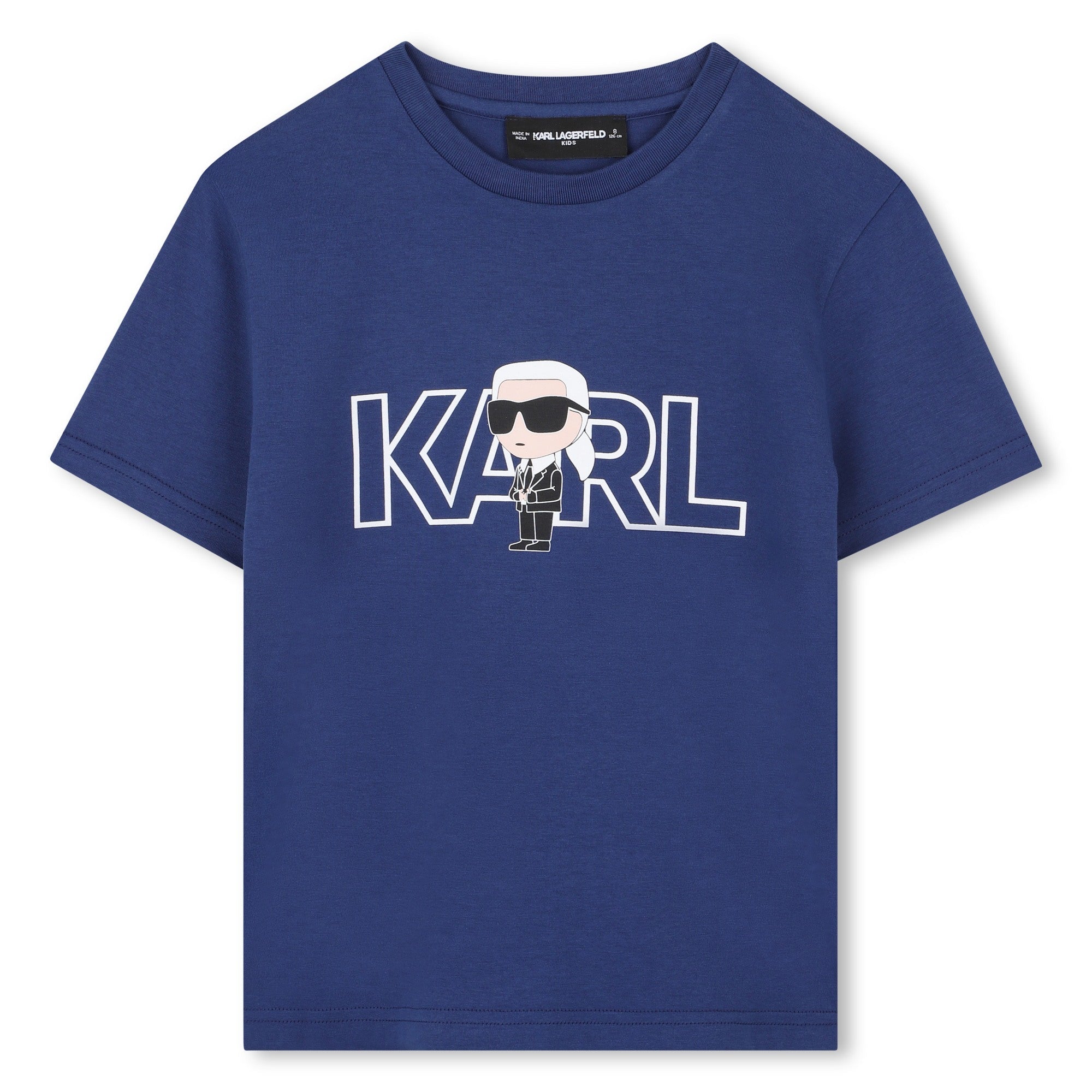 Blue Organic Cotton T-Shirt with Karl Lagerfeld Cartoon Print Karl Lagerfeld Kids