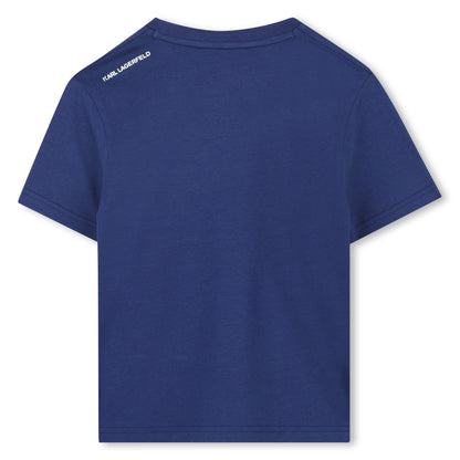 Blue Organic Cotton T-Shirt with Karl Lagerfeld Cartoon Print Karl Lagerfeld Kids