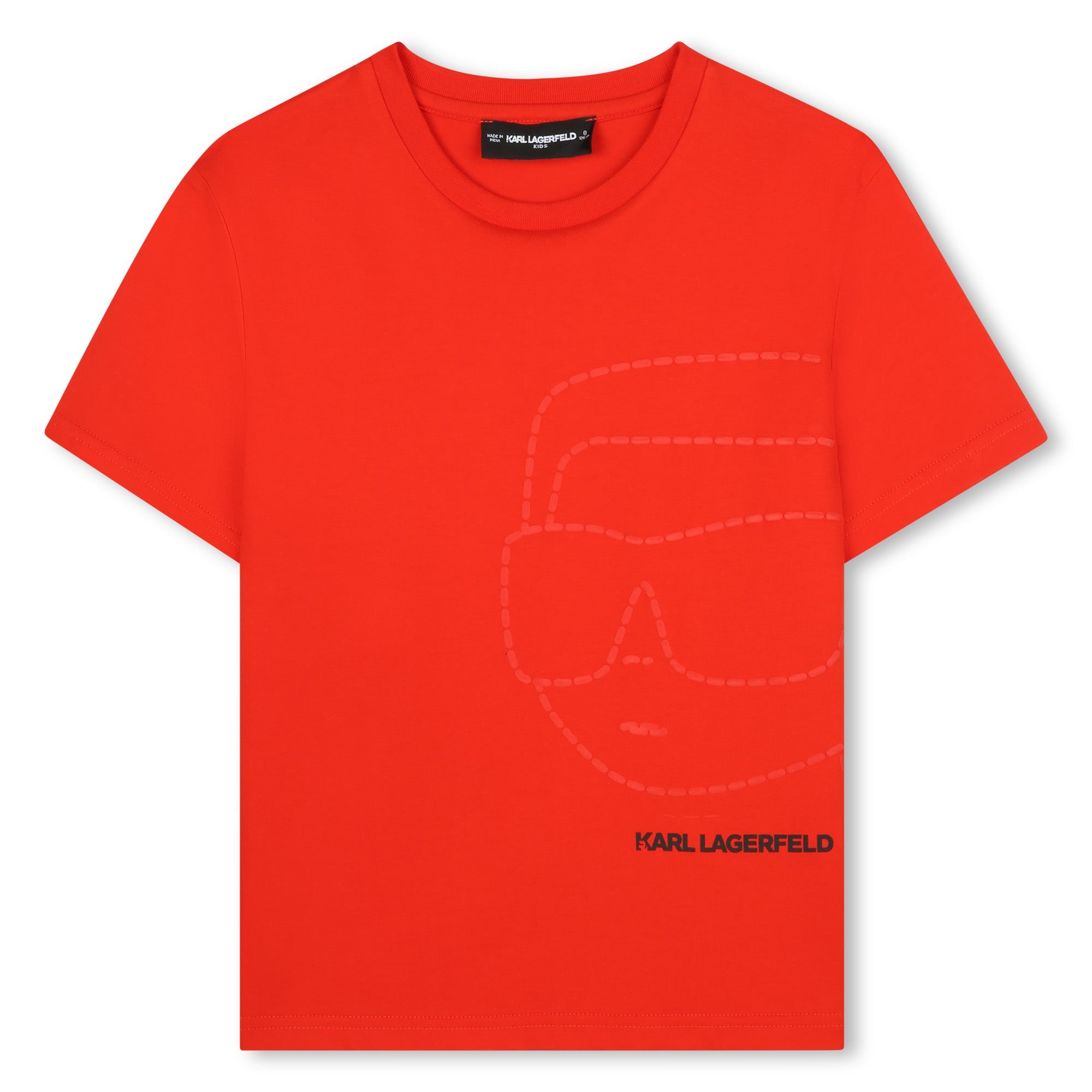 Red Organic Cotton T-Shirt with Karl Lagerfeld Front and Back Print Karl Lagerfeld Kids