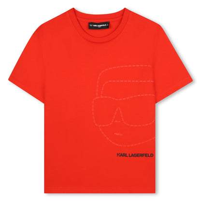 Red Organic Cotton T-Shirt with Karl Lagerfeld Front and Back Print Karl Lagerfeld Kids