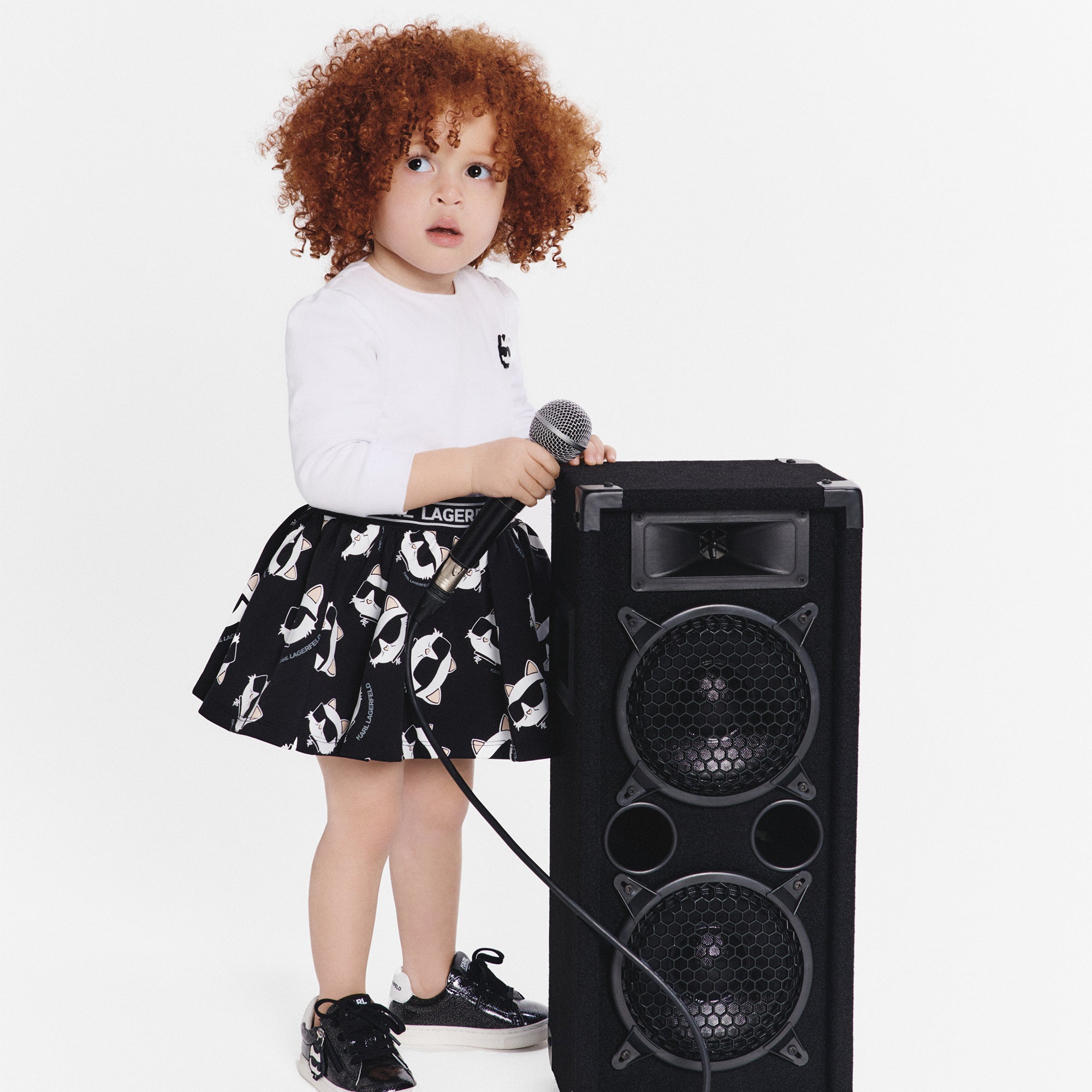 Girls Long Sleeve Dress with Choupette Print Skirt Karl Lagerfeld Kids